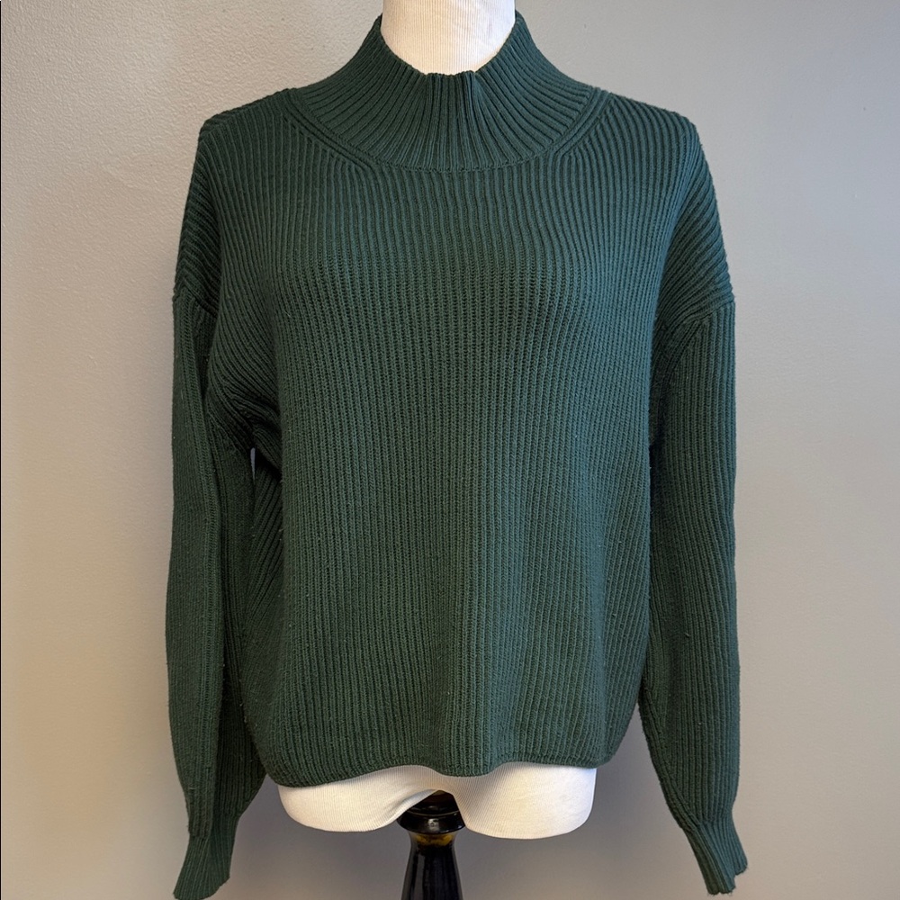 Maeve by Anthropologie Medium Green Ribbed Mock Neck Sweater